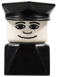 LEGO Duplo 2 x 2 x 2 Figure Brick Early, Male on Black Base, Black Police Hat, Wide Smile minifigure