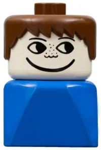 LEGO Duplo 2 x 2 x 2 Figure Brick Early, Male on Blue Base, Brown Hair, Freckles minifigure