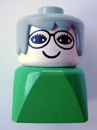 LEGO Duplo 2 x 2 x 2 Figure Brick Early, Female on Green Base, Gray Hair, Glasses (Grandmother) minifigure