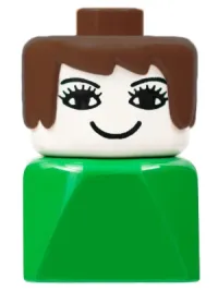 LEGO Duplo 2 x 2 x 2 Figure Brick Early, Female on Green Base, Brown Hair, Eyelashes minifigure