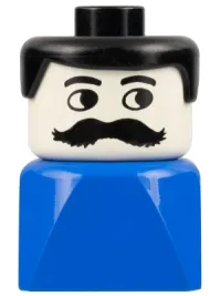 LEGO Duplo 2 x 2 x 2 Figure Brick Early, Male on Blue Base, Black Hair, Moustache minifigure