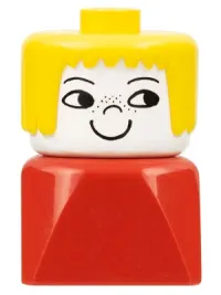 LEGO Duplo 2 x 2 x 2 Figure Brick Early, Female on Red Base, Yellow Hair, Freckles minifigure