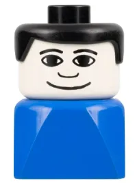 LEGO Duplo 2 x 2 x 2 Figure Brick Early, Male on Blue Base, Black Hair, Wide Smile minifigure