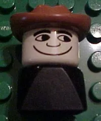 LEGO Duplo 2 x 2 x 2 Figure Brick Early, Male on Black Base, Fabuland Brown Western Hat, Looking Left minifigure