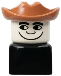 LEGO Duplo 2 x 2 x 2 Figure Brick Early, Male on Black Base, Fabuland Brown Western Hat, Looking Right minifigure
