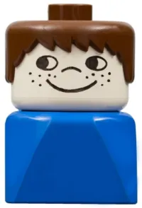 LEGO Duplo 2 x 2 x 2 Figure Brick Early, Male on Blue Base, Brown Hair, Cheek Freckles minifigure