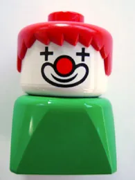 LEGO Duplo 2 x 2 x 2 Figure Brick Early, Clown on Green Base, Red Hair minifigure