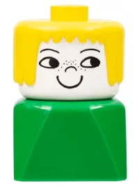 LEGO Duplo 2 x 2 x 2 Figure Brick Early, Female on Green Base, Yellow Hair, Nose Freckles minifigure