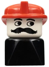 LEGO Duplo 2 x 2 x 2 Figure Brick Early, Male on Black Base, Moustache, Red Hat (Firefighter) minifigure