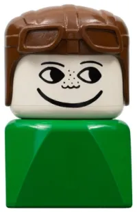 LEGO Duplo 2 x 2 x 2 Figure Brick Early, Male on Green Base, Brown Aviator Hat minifigure