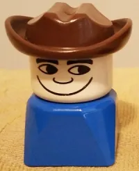 LEGO Duplo 2 x 2 x 2 Figure Brick Early, Male on Blue Base, Fabuland Brown Western Hat minifigure