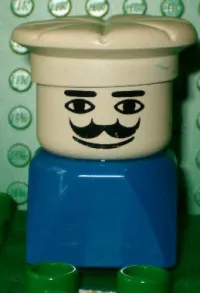 LEGO Duplo 2 x 2 x 2 Figure Brick Early, Male on Blue Base, Chef Hat, Moustache minifigure