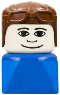 LEGO Duplo 2 x 2 x 2 Figure Brick Early, Male on Blue Base, Brown Aviator Hat minifigure