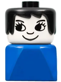 LEGO Duplo 2 x 2 x 2 Figure Brick Early, Female on Blue Base, Black Hair, Eyelashes, Nose minifigure