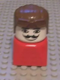 LEGO Duplo 2 x 2 x 2 Figure Brick Early, Male on Red Base, Brown Aviator Hat, Moustache minifigure