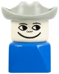 LEGO Duplo 2 x 2 x 2 Figure Brick Early, Male on Blue Base, Light Gray Western Hat, Freckles minifigure