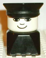 LEGO Duplo 2 x 2 x 2 Figure Brick Early, Male on Black Base, Black Police Hat, Small Smile minifigure