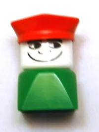 LEGO Duplo 2 x 2 x 2 Figure Brick Early, Male on Green Base, Red Police Hat minifigure