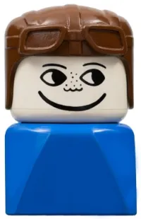 LEGO Duplo 2 x 2 x 2 Figure Brick Early, Male on Blue Base, Brown Aviator Hat, Freckles minifigure