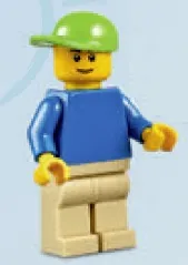 LEGO Plain Blue Torso, Tan Legs, Lime Short Bill Cap minifigure