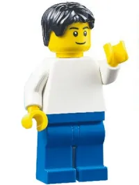 LEGO Plain White Torso, Blue Legs, Black Tousled Hair, Black Eyebrows minifigure