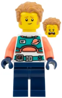 LEGO Astronaut - Spacesuit with Dark Blue Legs, Coral Arms, Medium Nougat Hair minifigure