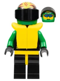 LEGO Extreme Team - Green, Black Legs with Yellow Hips, Green Flame Helmet, Life Jacket minifigure