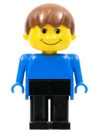 LEGO Basic Figure Human Boy Blue, Black Legs, Brown Hair minifigure