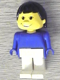 LEGO Basic Figure Human Girl Blue, White Legs, Black Hair minifigure