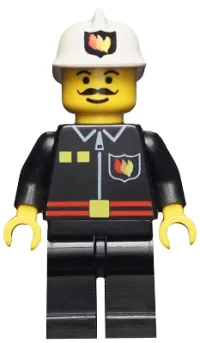 LEGO Fire - Flame Badge and 2 Buttons, Black Legs, White Fire Helmet with Fire Logo minifigure