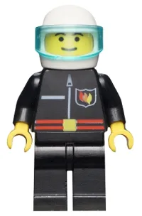 LEGO Fire - Flame Badge and Straight Line, Black Legs, White Helmet, Trans-Light Blue Visor minifigure
