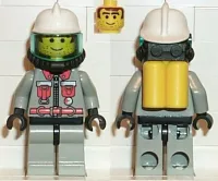 LEGO Fire - City Center 5, Light Gray Legs with Black Hips, White Fire Helmet, Air Tanks minifigure