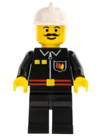 LEGO Fire - Flame Badge and 2 Buttons, Black Legs, White Fire Helmet minifigure