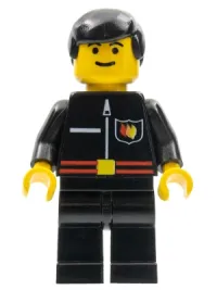LEGO Fire - Flame Badge and Straight Line, Black Legs, Black Male Hair minifigure
