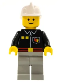 LEGO Fire - Flame Badge and 2 Buttons, Light Bluish Gray Legs, White Fire Helmet minifigure