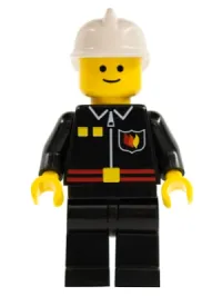 LEGO Fire - Flame Badge and 2 Buttons, Black Legs, White Fire Helmet, Black Legs, Smile minifigure