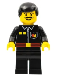 LEGO Fire - Flame Badge and 2 Buttons, Black Legs, Black Male Hair minifigure