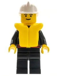 LEGO Fire - Flame Badge and Straight Line, Black Legs, White Fire Helmet, Life Jacket minifigure