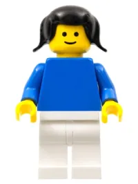 LEGO Plain Blue Torso with Blue Arms, White Legs, Black Pigtails Hair minifigure