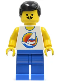 LEGO Surfboard on Ocean - Blue Legs, Black Hair Male, Moustache minifigure