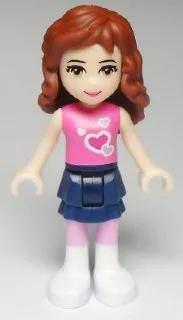 LEGO Friends Olivia, Dark Blue Layered Skirt, Dark Pink Top with Hearts minifigure