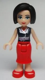 LEGO Friends Anna, Red Long Skirt, Dark Blue Sleeveless Blouse Top minifigure