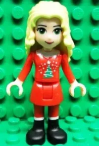 LEGO Friends Christina - Red Skirt and Leggings, Red Long Sleeve Christmas Top minifigure