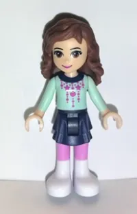 LEGO Friends Olivia (Light Nougat) - Dark Blue Layered Skirt, Light Aqua Long Sleeve Christmas Top minifigure