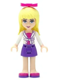 LEGO Friends Stephanie, Dark Purple Skirt, Magenta Top with White Jacket, Magenta Bow minifigure