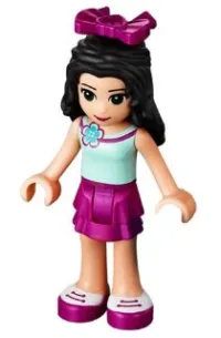 LEGO Friends Emma, Magenta Layered Skirt, Light Aqua Top with Flower, Bow minifigure