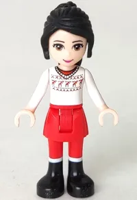 LEGO Friends Lily - Red Skirt and Leggings, White Fair Isle Sweater with Moose minifigure