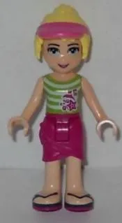 LEGO Friends Stephanie, Magenta Wrap Skirt, Green Top with White Stripes, Hair with Visor minifigure