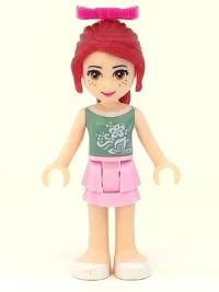 LEGO Friends Mia, Bright Pink Layered Skirt, Sand Green Top, Bow minifigure