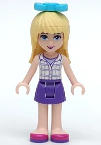 LEGO Friends Stephanie, Dark Purple Skirt, White Plaid Button Shirt, Bow minifigure